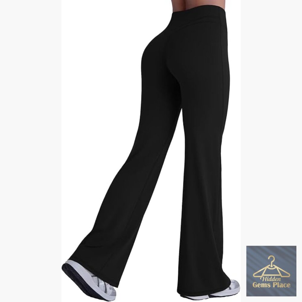 High Waist Flare Leggings No Front Seam V Crossover Yoga Lounge Pants